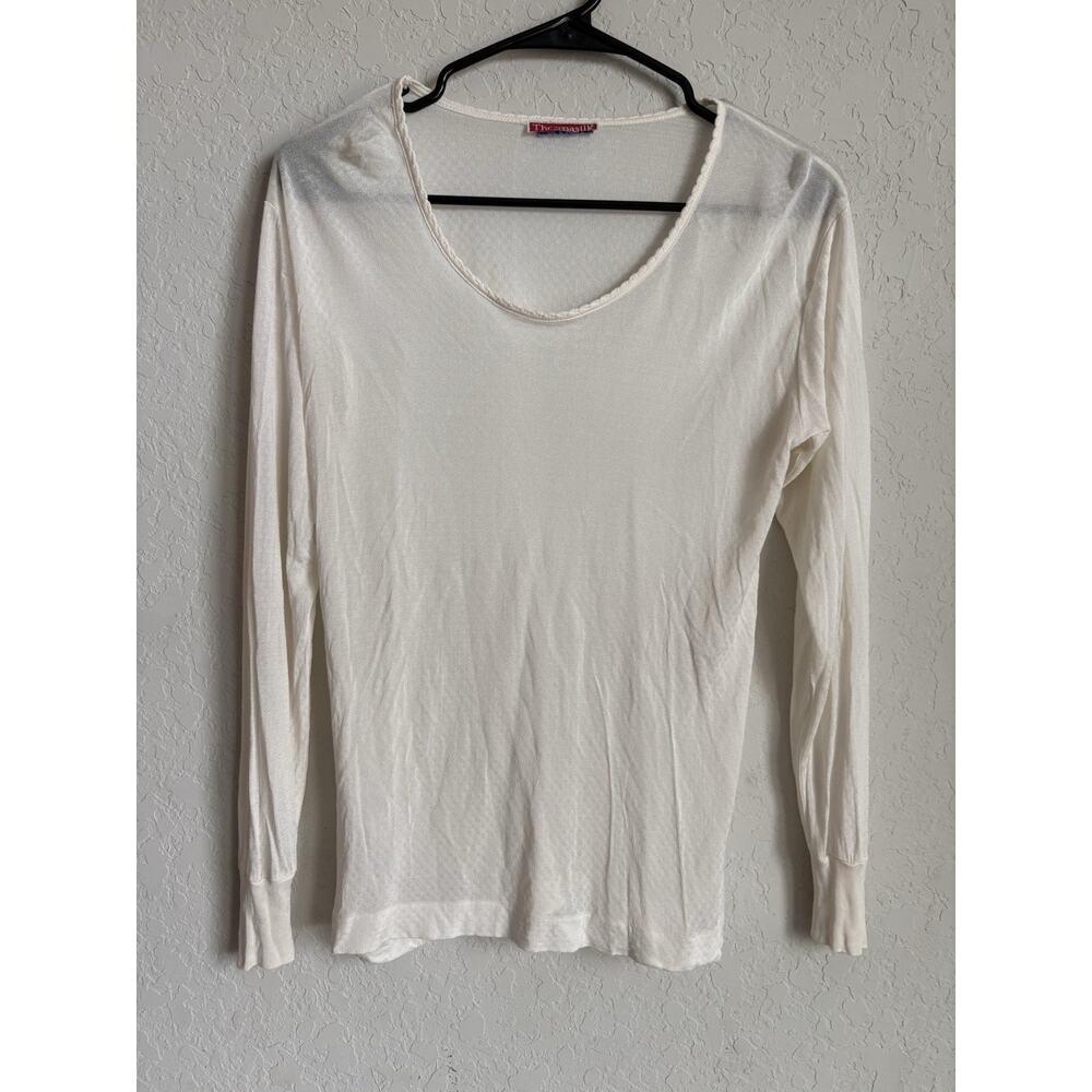 Vintage Thermasilk Womens Top Size M Base Layer Pointelle Knit Sheer 100% Silk